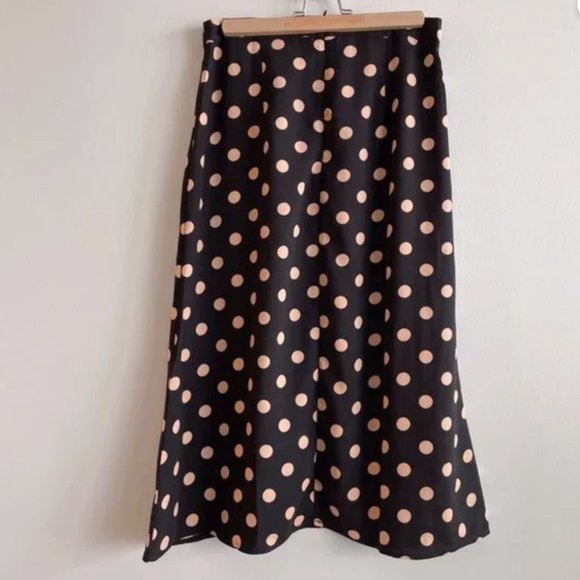 Black Cream Polka Dots Midi A-Line Skirt - Picture 4 of 6